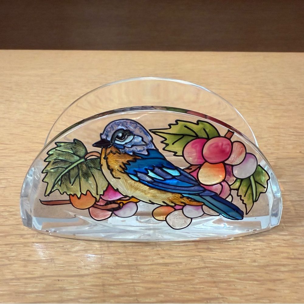 Amia Rosemary Millette Grapevine Bluebird Business Card Holder Desk Decor